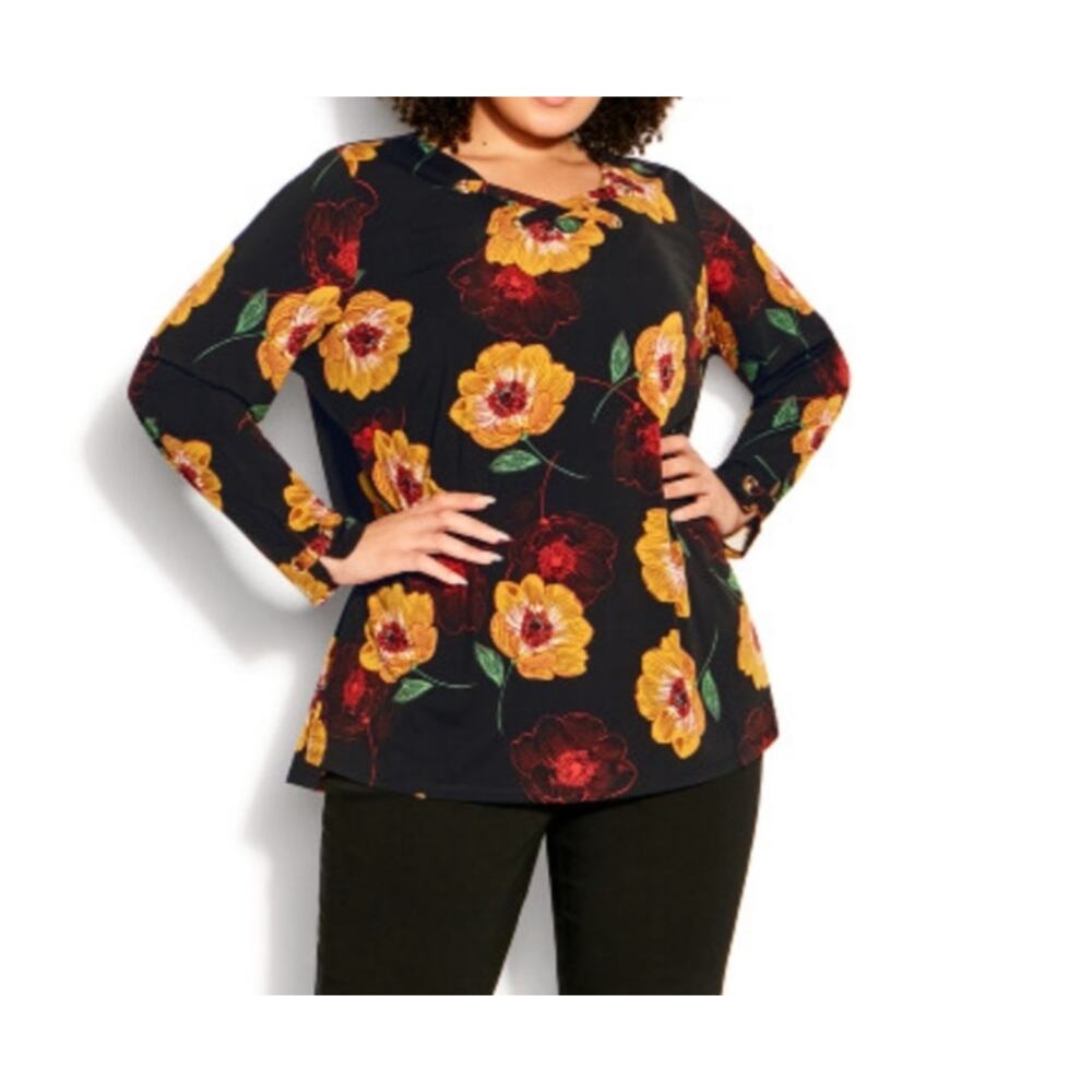 Avenue Evans Cara Eyelet Top in Imagine Floral Long Sleeve Size 26/28 (3X) New